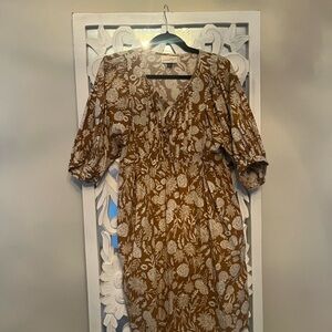 Target Tan Floral Midi Dress with White Print